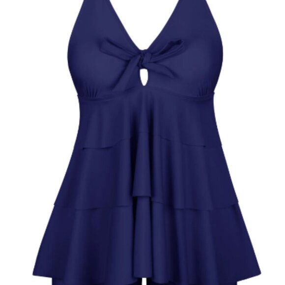 BloomChic Plus Size 6XL Knotted Front Ruffle Tiered Tankini Top us 30 - Picture 4 of 5